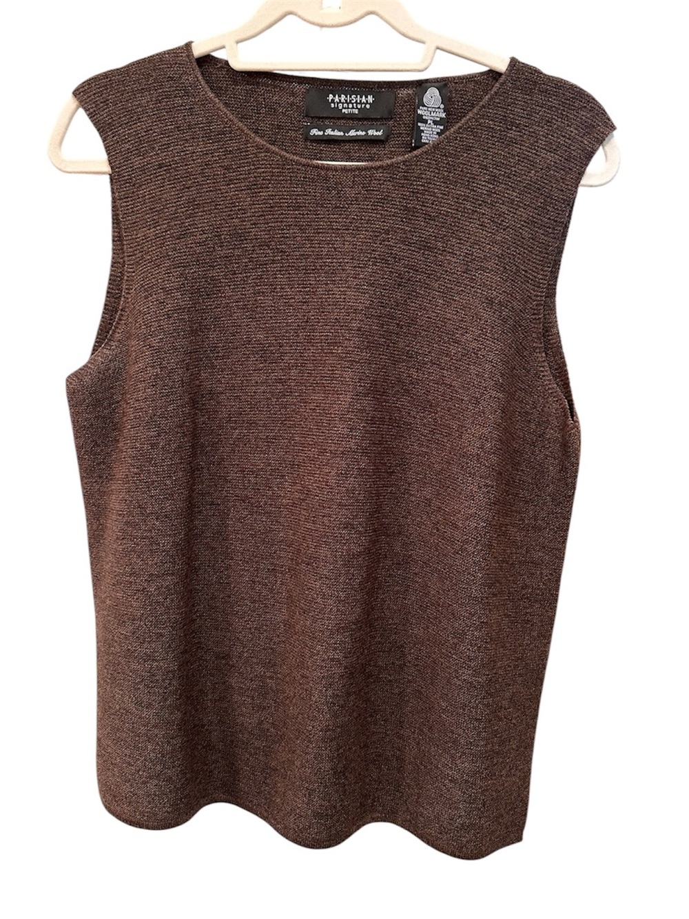 Parisian Signature Vintage Chocolate Brown Tank Top Shell Merino Wool Career XLP